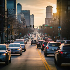 Naklejka premium downtown road with congested traffic.