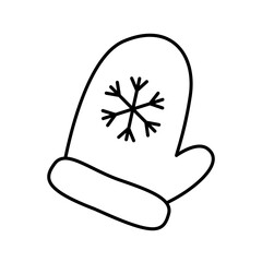 Christmas mitten with snowflake. Home decoration. Xmas mitten Icon. Merry Christmas and Happy New Year. Cute vector illustration in linear style