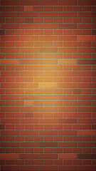The red brick wall vertical format background template has a light spot in the center. Vector illustration EPS10.