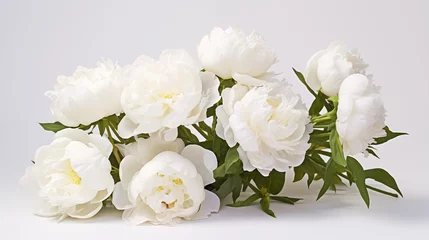 Fotobehang Pioenrozen Bouquet of stylish peonies close-up. White peony flowers. Close-up of flower petals. Floral greeting card or wallpaper. Delicate abstract floral pastel background. Greeting card. Generated AI