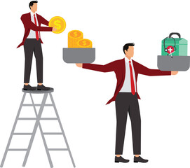 Medical insurance, Health care costs or medical insurance, Medical box with stethoscope and stack of money on the scale