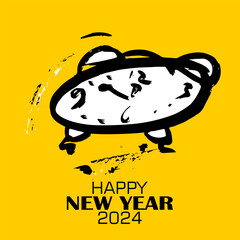Happy New Year 2024, doodle illustration