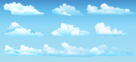 Set of most common cloud shapes for design elements. Vector illustration.