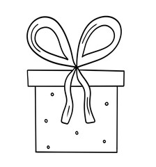 Birthday gift with big bow in hand drawn doodle style