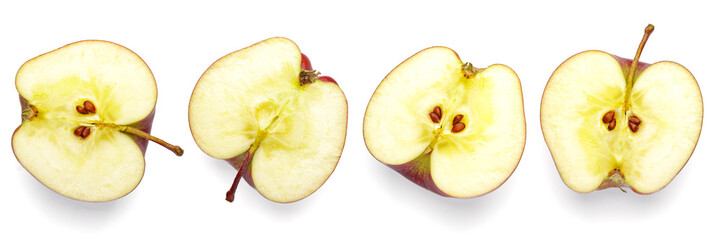 Set of cut apples isolated on white background