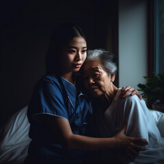 Aasian night nurse with patient.