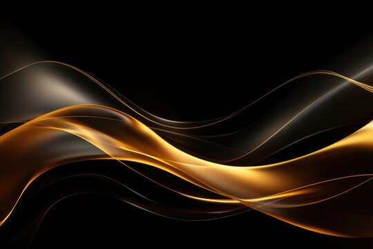 abstract gold waves on black background with copy space for your text, Abstract golden lines on black BG, AI Generated
