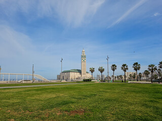 Scenic view of the Famous Hassan II Mosque ( landmark) , It is the largest functioning mosque in Africa and is the 14th largest in the world. Casablanca, Morocco