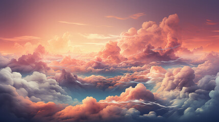 Gentle clouds of smoke, rainbow pastel colors, skies, soft fluffy background pink blue yellow purple generative AI