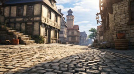 An old, cobblestone street in Europe as a historical background.