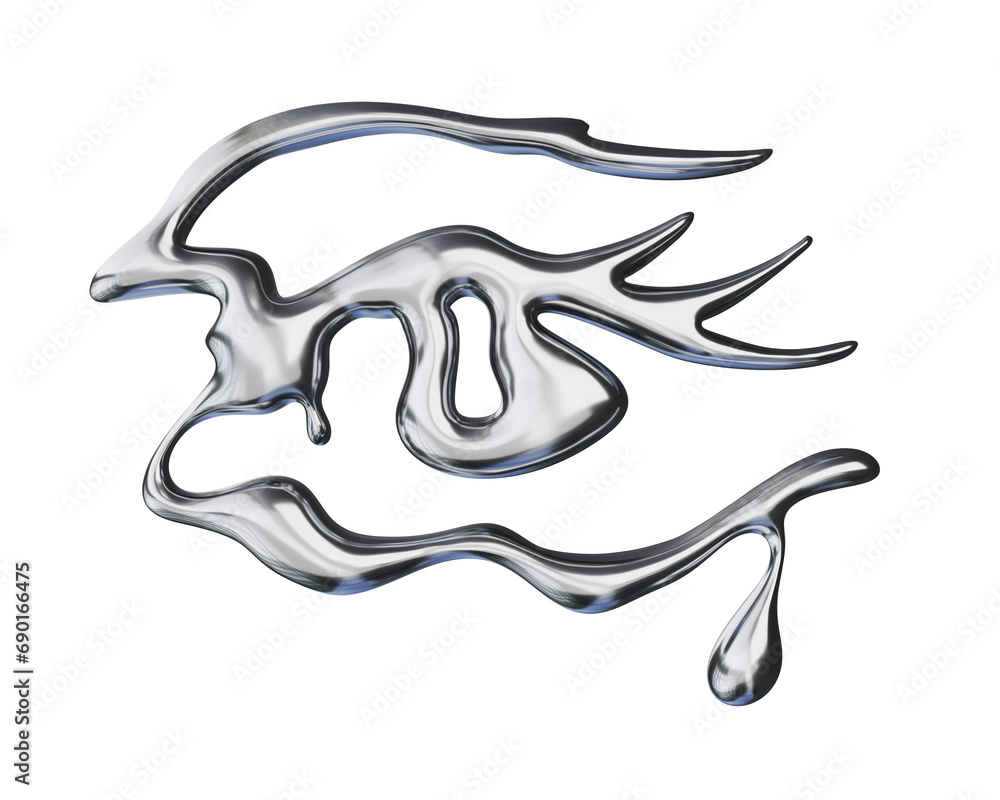 Fototapete 3d chrome metal organic fluid shape of eye. Abstract liquid mercury metallic icon. 3d rendering aluminum gradient shape design element isolated on white background. Brutalist futuristic style