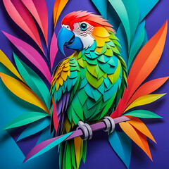 Fototapeta premium Parrot made of paper on the abstract background.