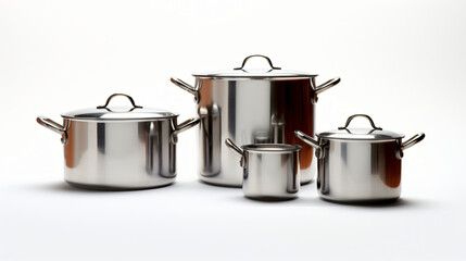 Cooking pots in various size isolated on white background