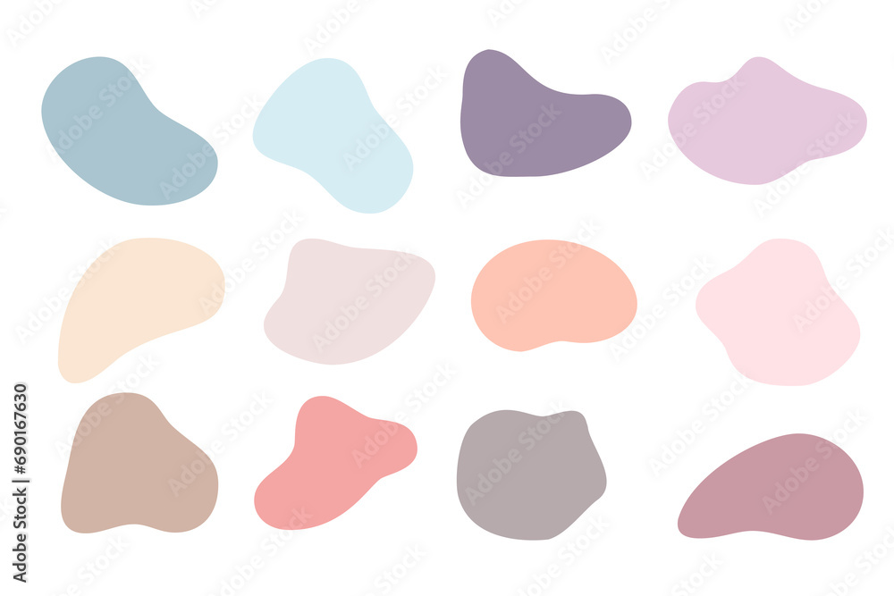 Poster color liquid irregular amoeba blob shapes vector collection isolated on white background. pastel col