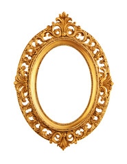 ancient golden picture frame decoration isolated on transparent background