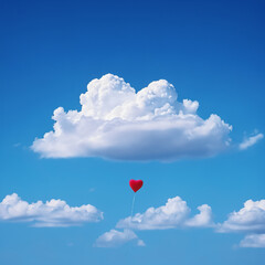 red balloon in the blue sky with clouds