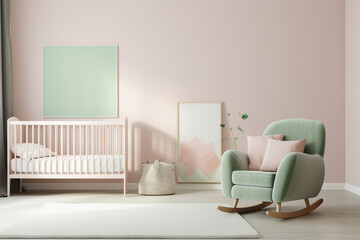 Serene nursery room evoking tranquility with minimalist furniture and soft pastel accents