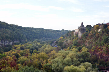 Fototapeta na wymiar Beam in Kamenets-Podolsk. A fortress over a beautiful gorge.