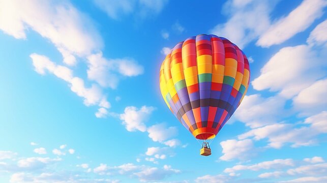 Colorful hot air balloon floating under blue sky