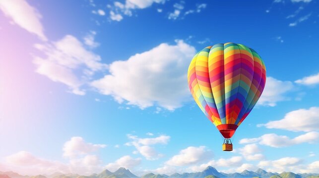 Colorful hot air balloon floating under blue sky
