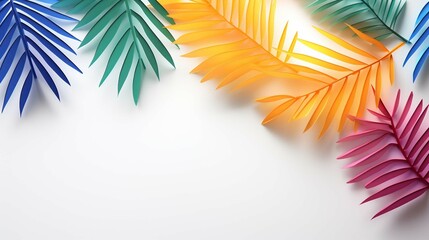 Creative layout of colorful riskus leaves on a white background in the rays of the sun, with shadows