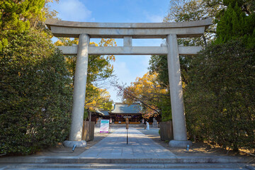 Hyogo, Japan - April 4 2023: Hyogo-ken Himeji Gokoku Shrine  dedicates to spirits of people in the wars fought by Japan from the Boshin War of 1868 onwards