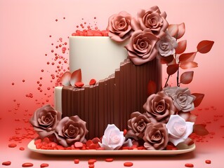 cake with roses and hearts, rose, flower, frame, pink, love, floral, card, 