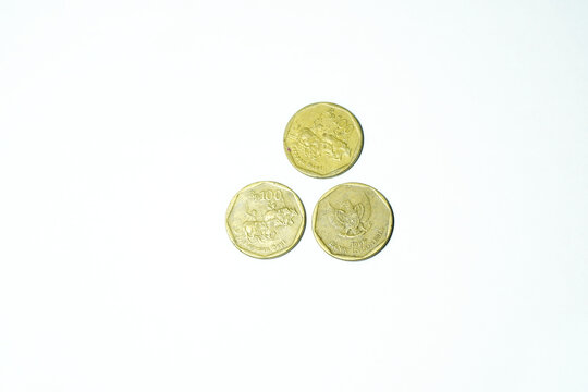 indonesia 100 rupiah coins isolated on white