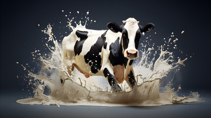 Cow on the milk splash background - obrazy, fototapety, plakaty