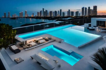 modern villa with a private rooftop infinity pool overlooking the miami skyline in florida