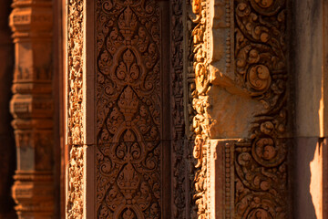 Carving details at Banteay Srei Angkor temple