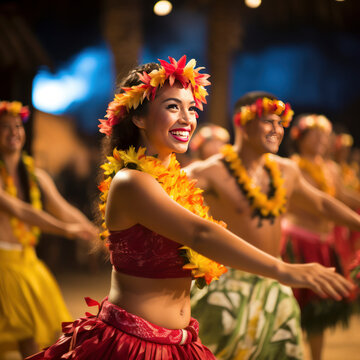 lifestyle people at Hawaiian luau watch dancers.
