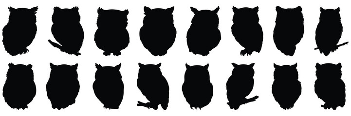 Owl silhouettes set, large pack of vector silhouette design, isolated white background - obrazy, fototapety, plakaty