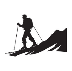 alpine skiing athlete black silhouette on white background, sports vector illustration