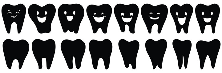 Dentist tooth silhouettes set, large pack of vector silhouette design, isolated white background
