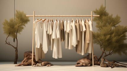 Organic Eco Clothes on a Hanger. Neutral colors, reuse, reduce, recycle, local business photography