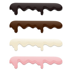 Realistic chocolate flowing drops. Melting vector chocolate.