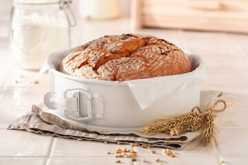 Homemade loaf of bread as source of fiber and energy.