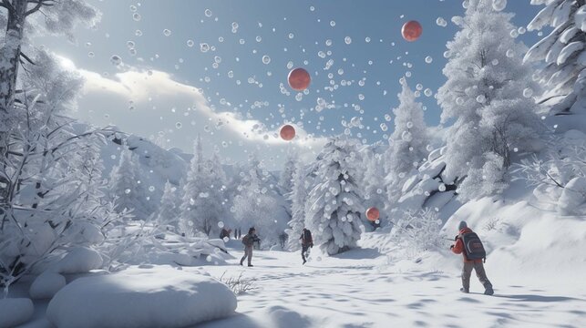 Snowball fight in winter