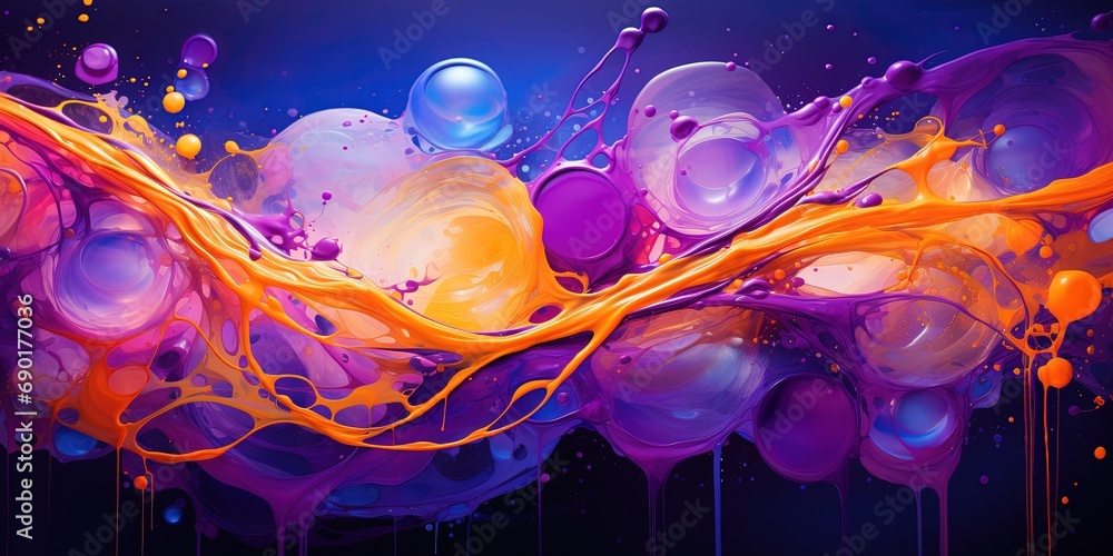 Aufkleber purple and yellow soap bubbles in paint create an abstract design suitable for a colorful background