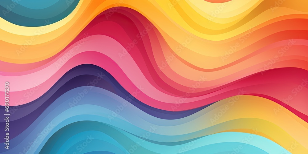 Poster abstract background of rainbow groovy wavy line design in 1970s hippie retro style. vector pattern r