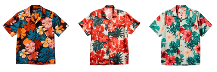 Collection of Colorful Hawaiian Shirts on Transparent Background