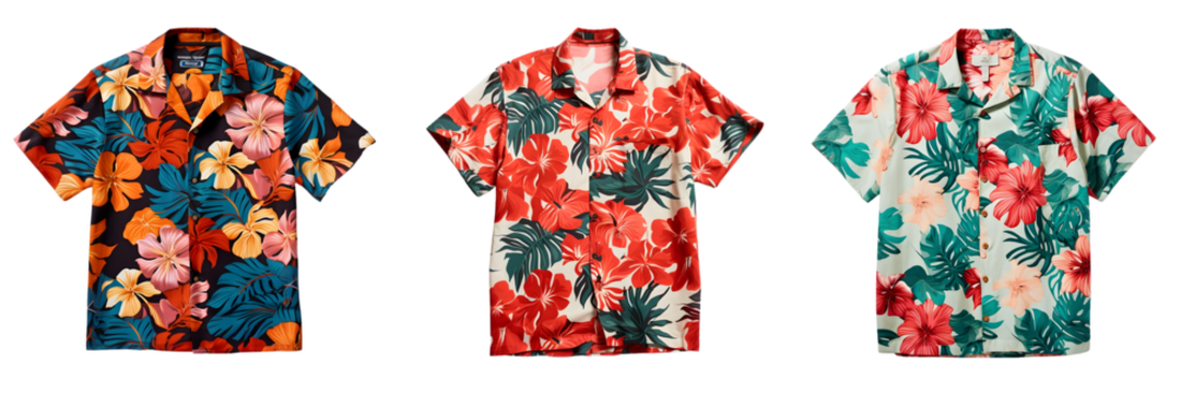 Collection of Colorful Hawaiian Shirts on Transparent Background
