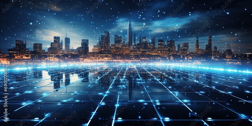 Poster blue digital cyberspace and digital data network connections concept. transfer digital data hi-speed
