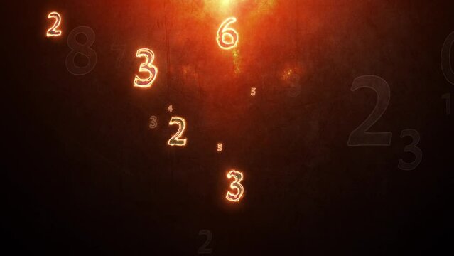 Numerology (secret knowledge about the numbers). Esoteric background with numbers. Red flame. Mysterious background. 3D animation. Quick Time, h264, 16-bit color, highest quality. 
