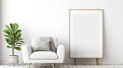 copy space, stockphoto, minimalist cozy healing living room blank frame mockup. Beautiful simple view on a couch and table. Black frame available for random text. Living room mock up. - obrazy, fototapety, plakaty