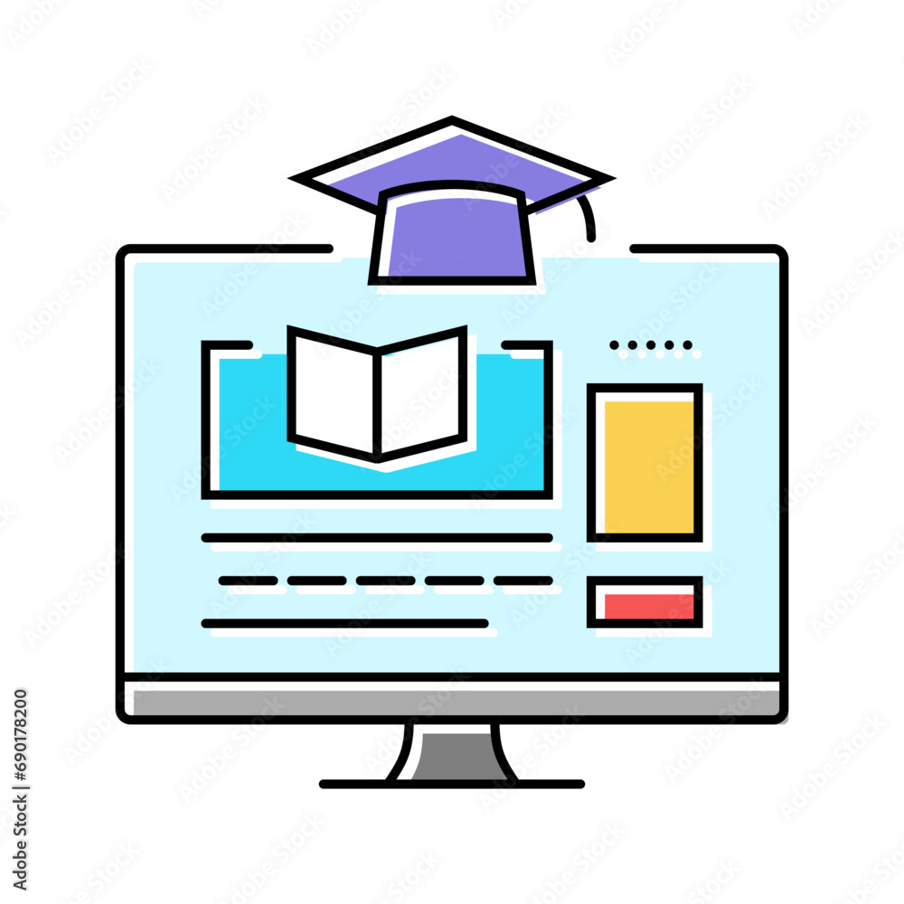 Poster e learning courses online learning platform color icon vector. e learning courses online learning pl