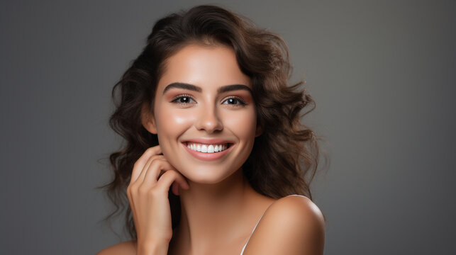Artistic image of young, Happy woman smiling, Emphasizing her healthy and radiant skin, Capturing essence of natural beauty and confidence, AI Generated