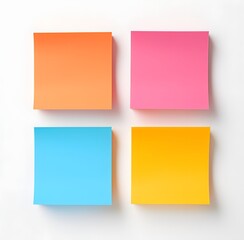 four different colored post it notes on a white background, vibrant cartoonish