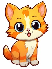 Cartoon sticker cute kitten on white background isolated, AI